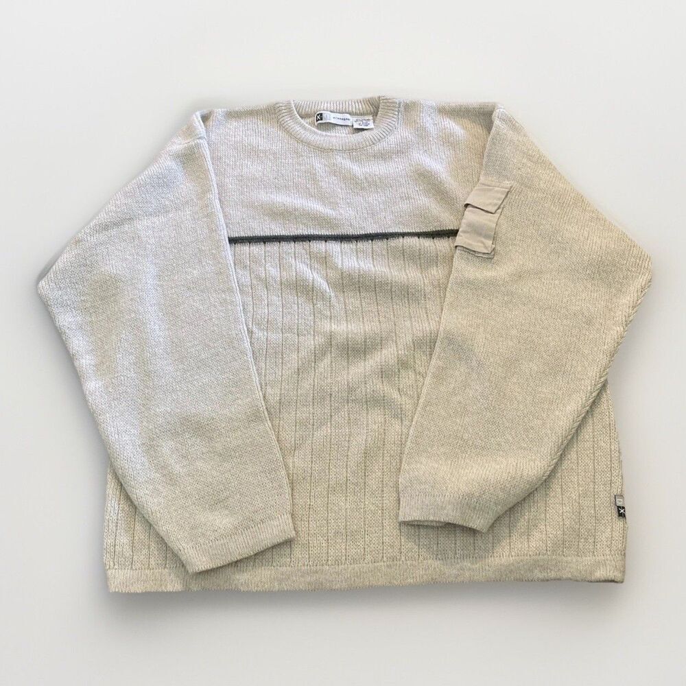Y2K XTreme Gear XG Mens L Beige Crew Neck Long Sleeve Sweater Skater VTG Grunge